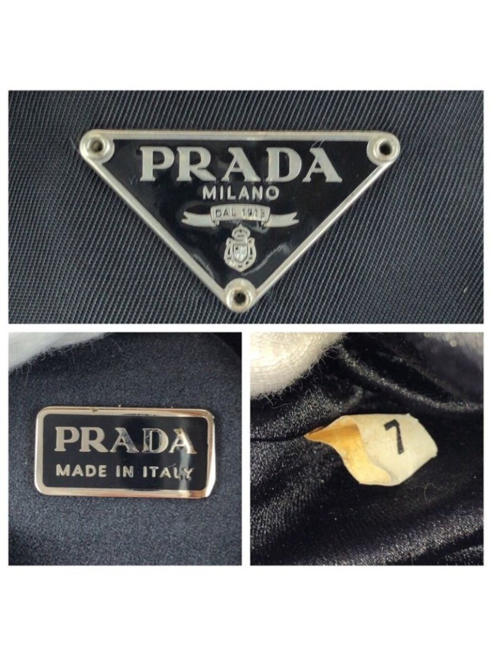 Prada Tessuto Black Silver Nylon Leather Handbag Pouch - Picture 4 of 9